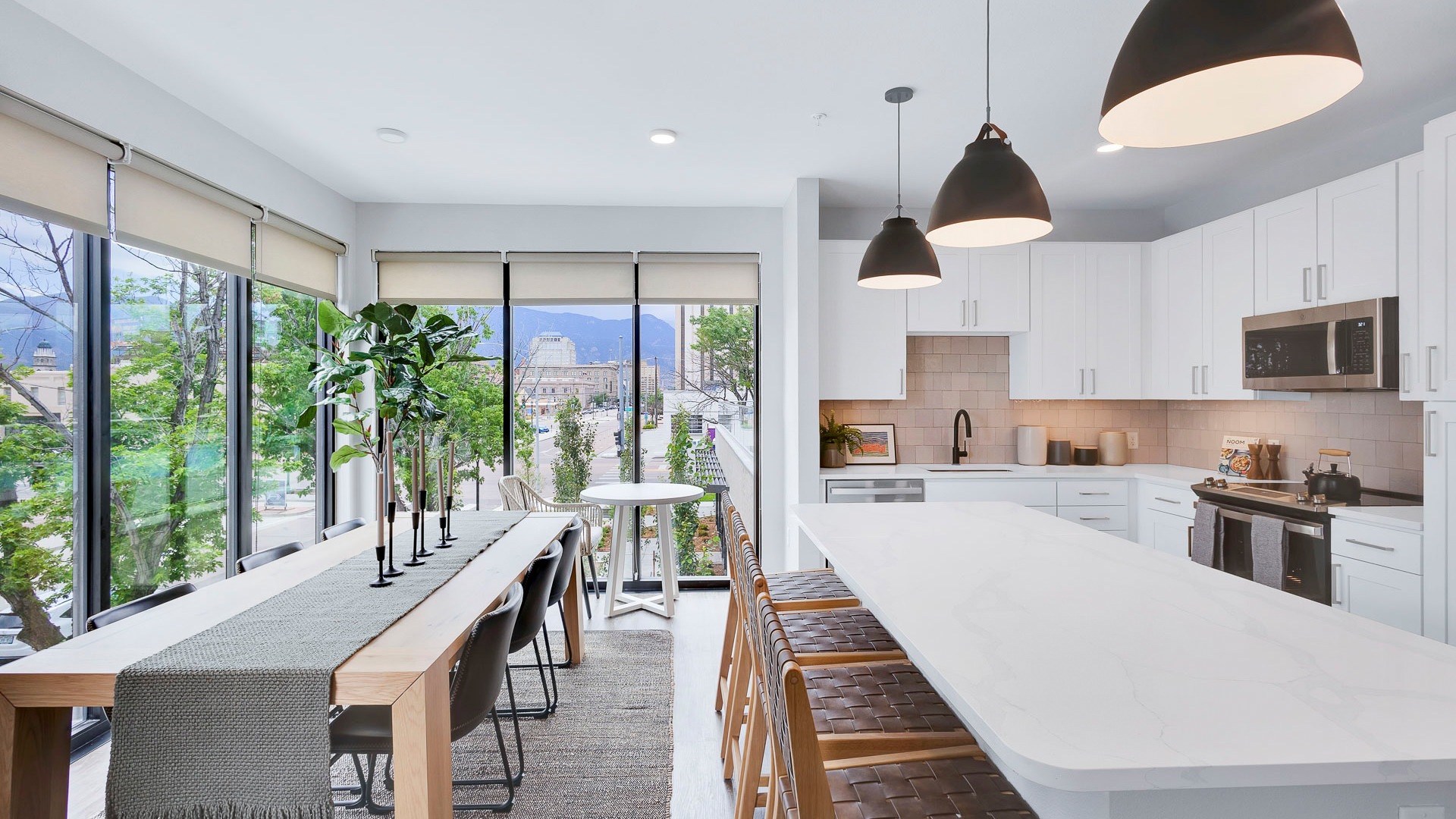 large kitchen and dining area